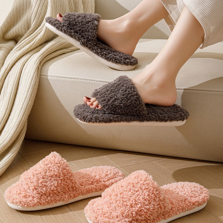 Curly Plush Open-Toe Slippers