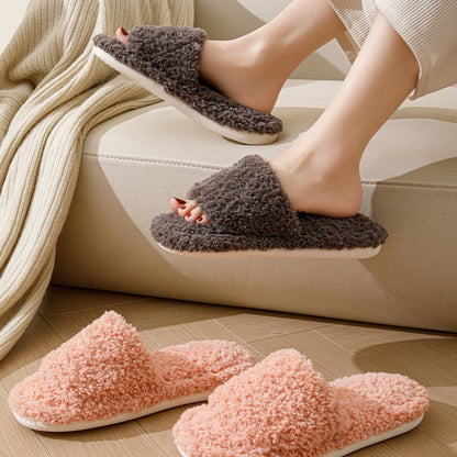 Curly Plush Open-Toe Slippers