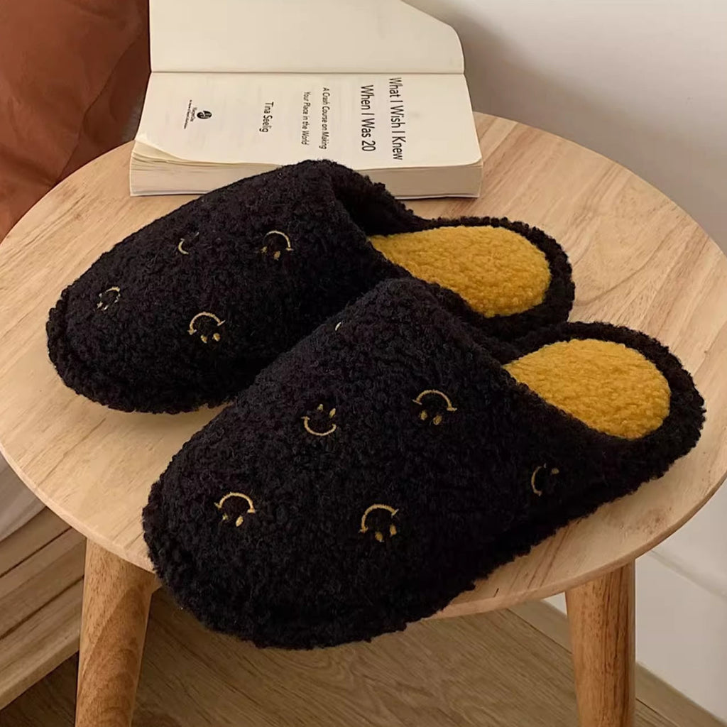 Happy Face Fuzzy Plush Slippers