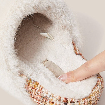 Boucle Trim Cozy Collar Slippers