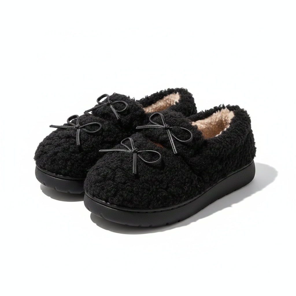 Bow-Tie Plush Platform Slippers
