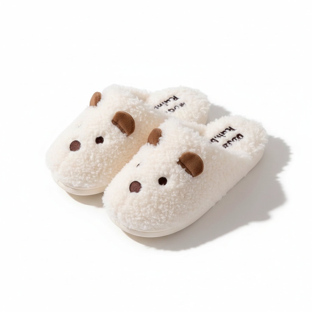Cozy Bear Face Plush Slippers