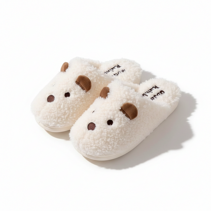 Cozy Bear Face Plush Slippers