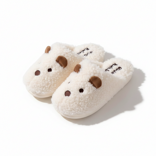 Cozy Bear Face Plush Slippers