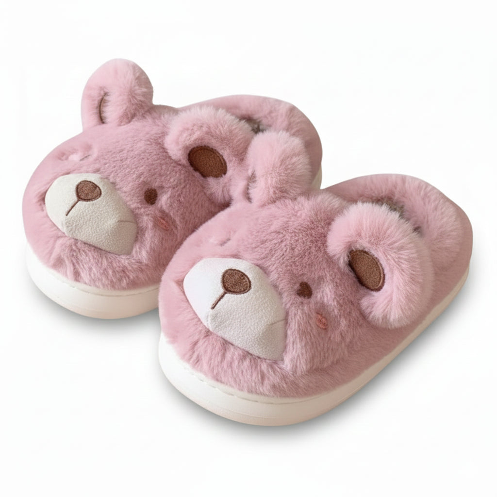 Fuzzy Teddy Bear Plush Slippers