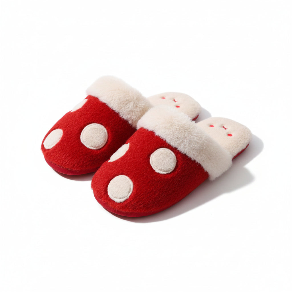 Playful Mushroom Dot Plush Slippers