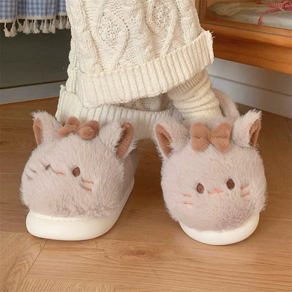 Fuzzy Cat Bow Enclosed Slippers