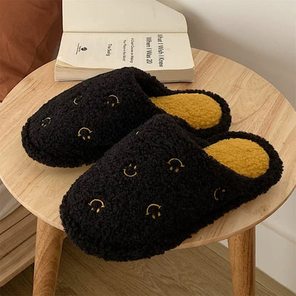 Happy Face Fuzzy Plush Slippers