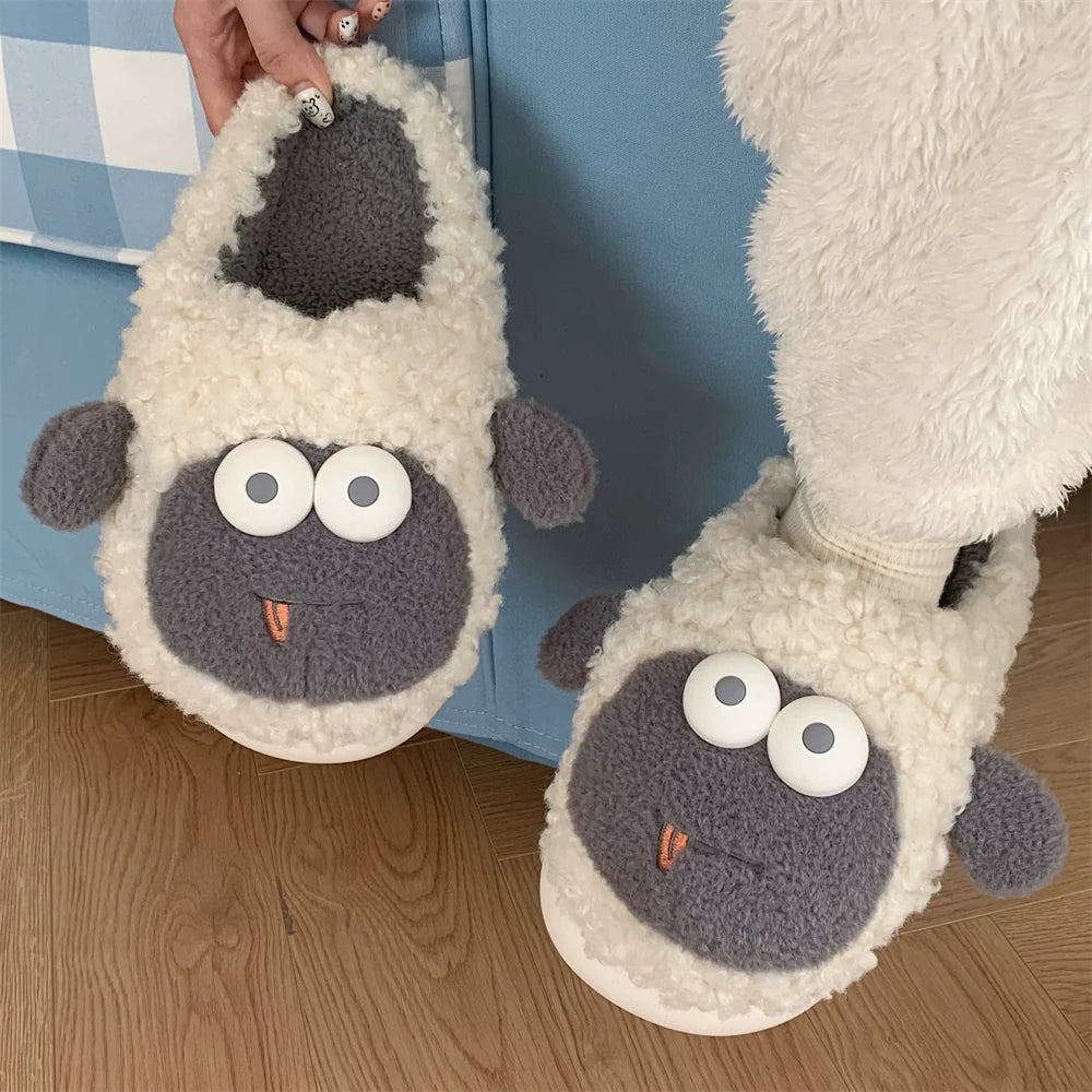 Googly Eye Sheep Fuzzy Slippers