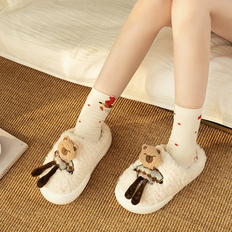 Fuzzy Puppy Character Plush Slippers