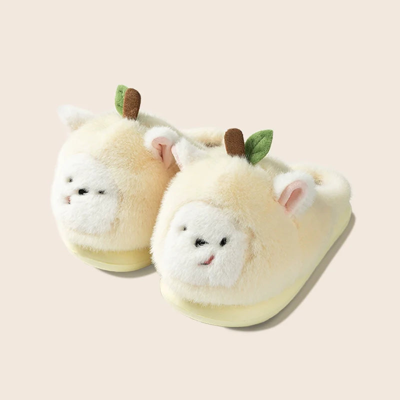 Cartoon Apple Puppy Plush Slippers