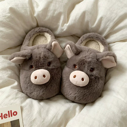 Fuzzy Pig Character House Slippers
