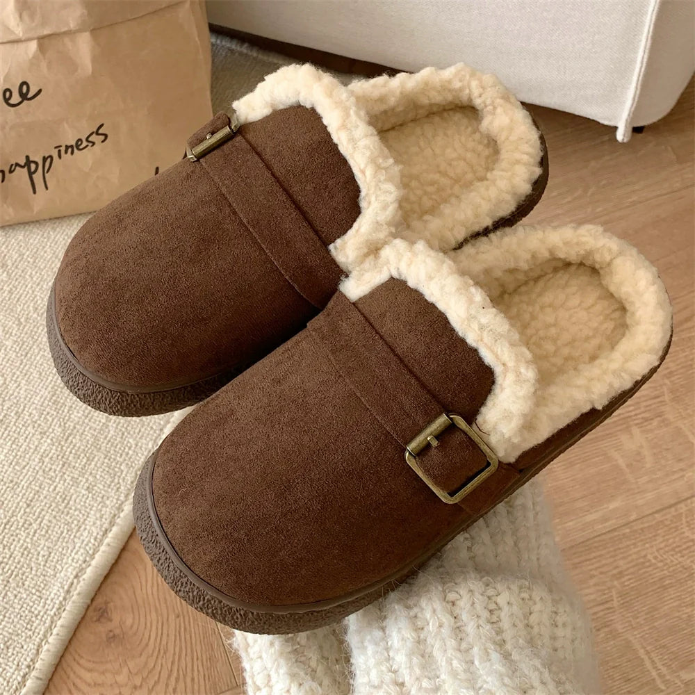 Fleece-Lined Buckle Lounge Clogs