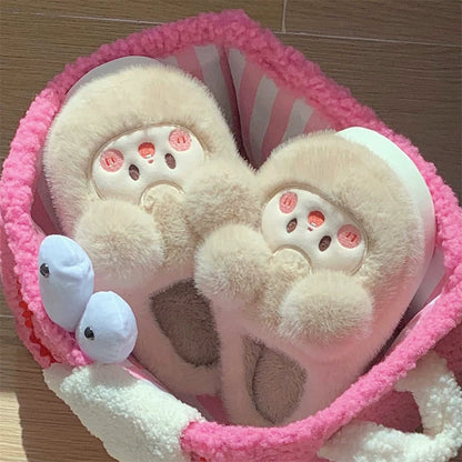 Fuzzy Pom Pom Cartoon Slippers