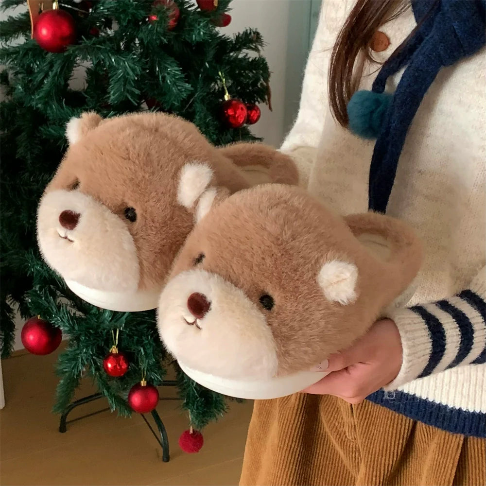 Snuggly Bear Face Plush Slippers