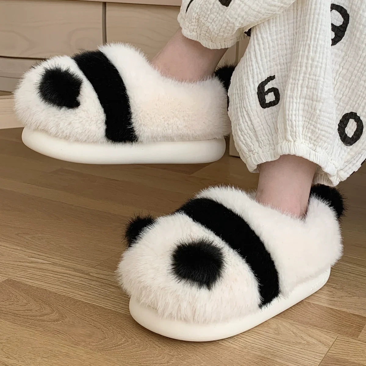 Panda Pom-Pom Snuggle Slippers