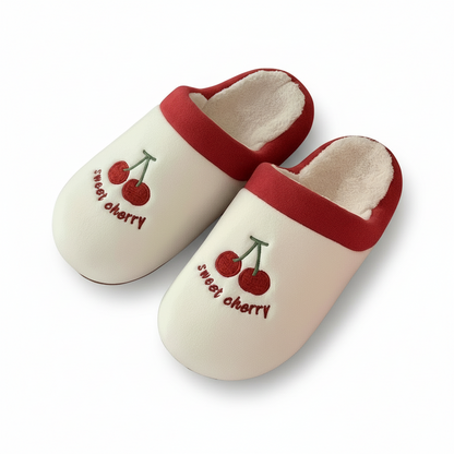 Embroidered Cherry Pup Slippers