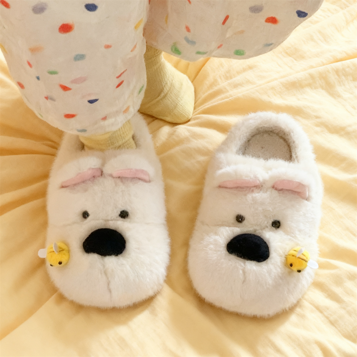 Bee-Kissed Puppy Plush Slippers