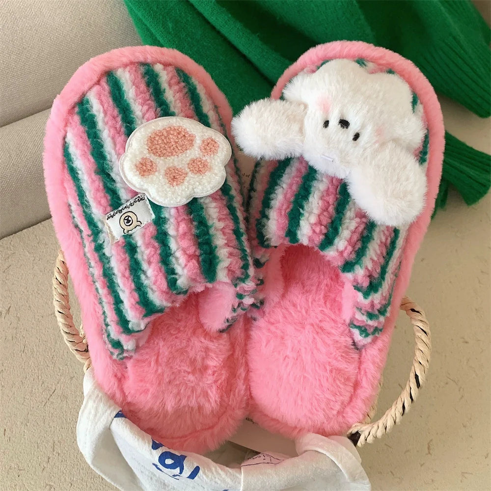 Striped Bunny Paw Lounge slippers