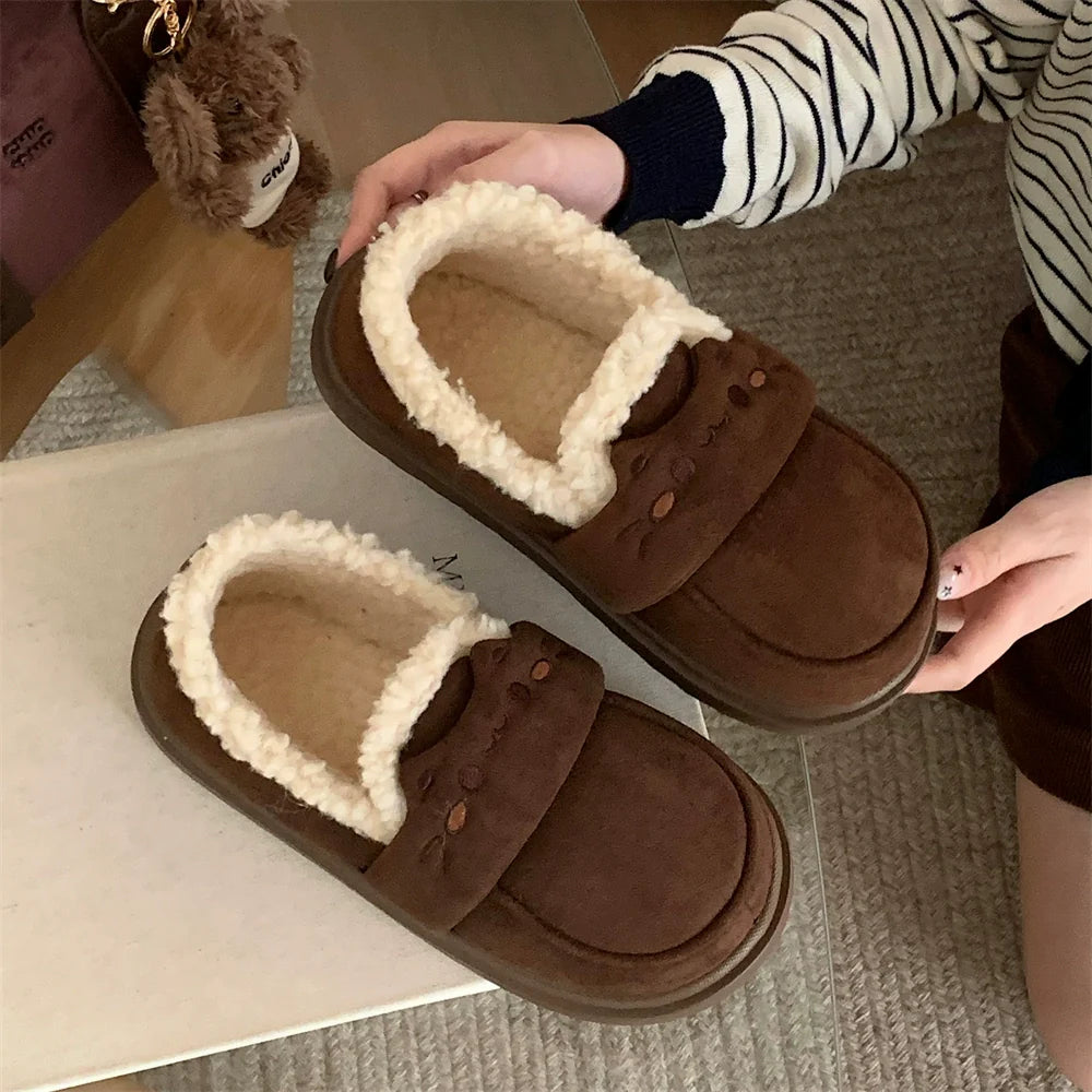 Cat Whisker Plush Platform Slippers