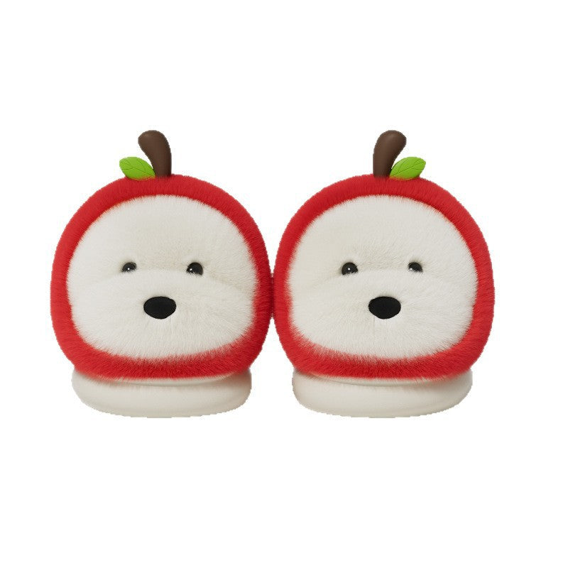 Playful Apple Dog Winter Slippers