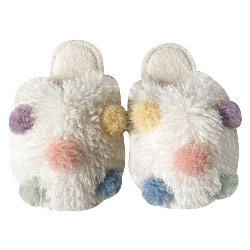 Fuzzy Pom Pom Dot Slippers