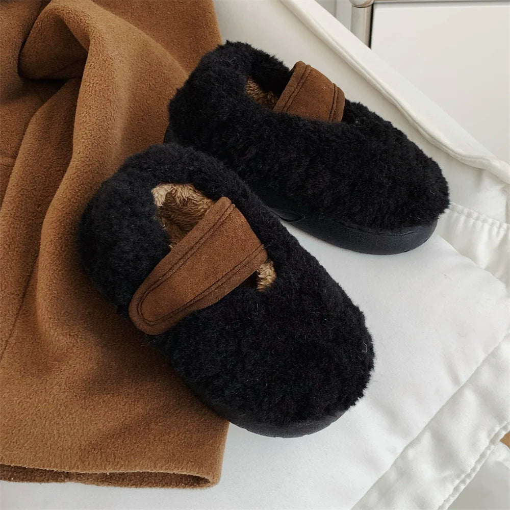 Fuzzy Two-Tone Strap Slippers