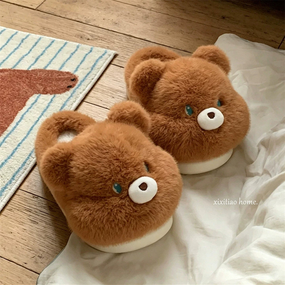 Fuzzy Bear Face House Slippers