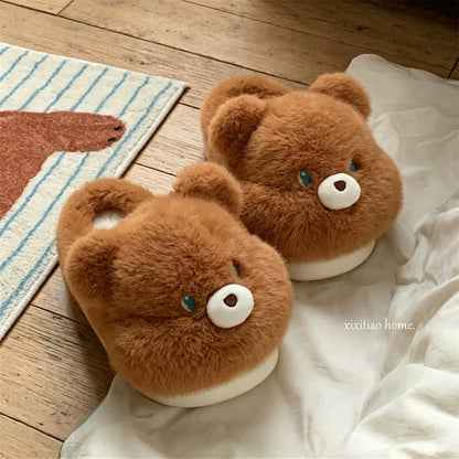 Fuzzy Bear Face House Slippers
