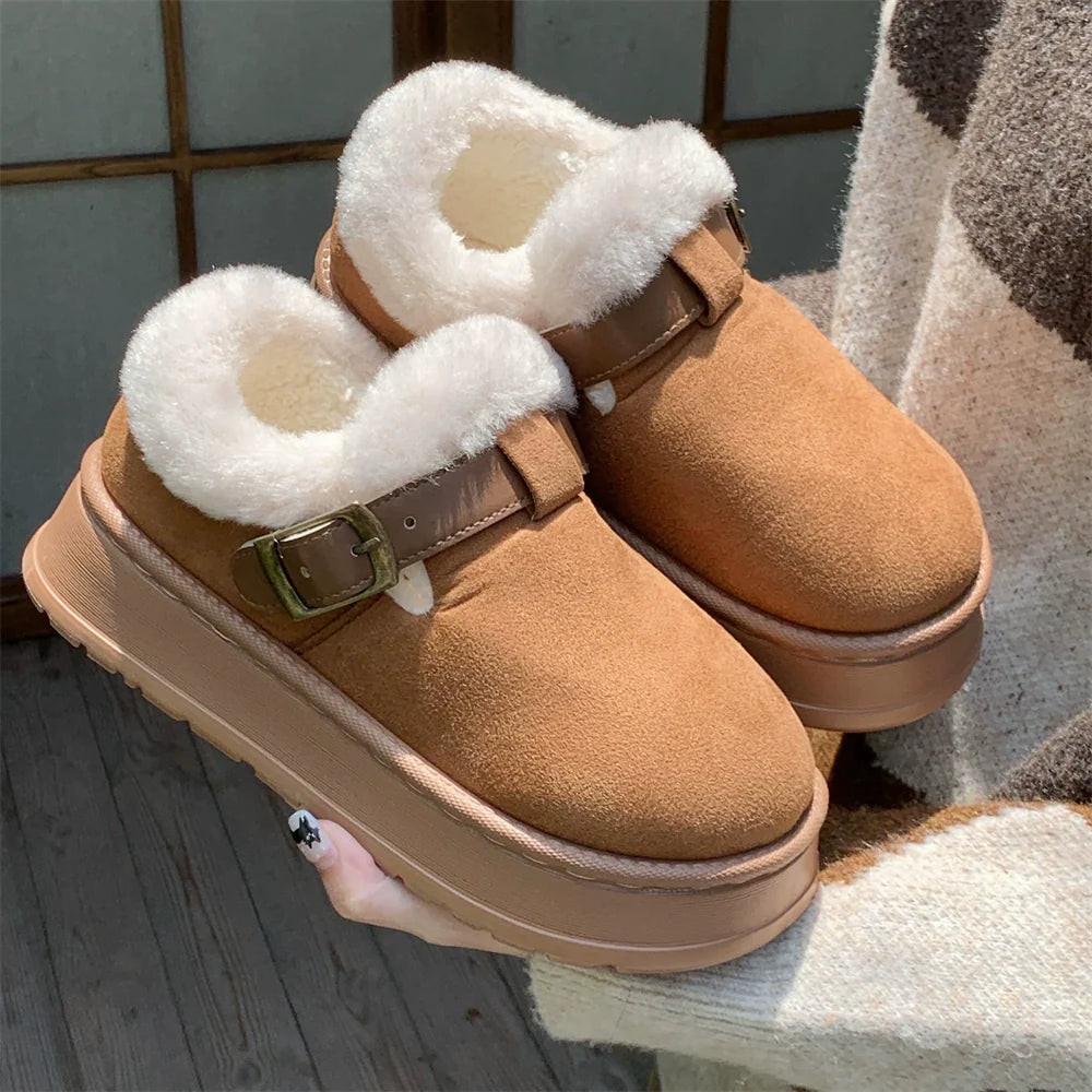 Fuzzy Buckle Platform Clogs