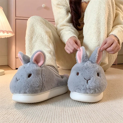 Fluffy Bunny Ear Platform Slippers