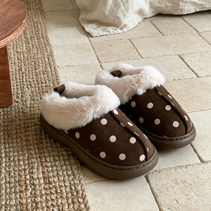 Polka Dot Fuzzy Platform Slippers