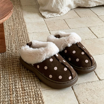 Polka Dot Fuzzy Platform Slippers