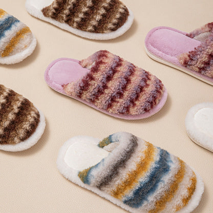 Textured Stripe Plush Home Slippers