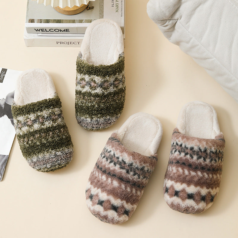 Cozy Pattern Plush Home Slippers