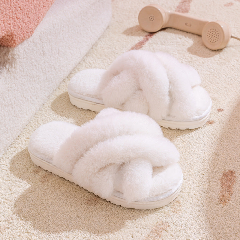 Plush Crisscross Open-Toe Slippers