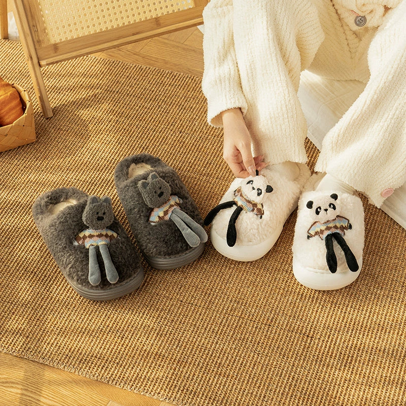 3D Panda Doll Plush Slippers