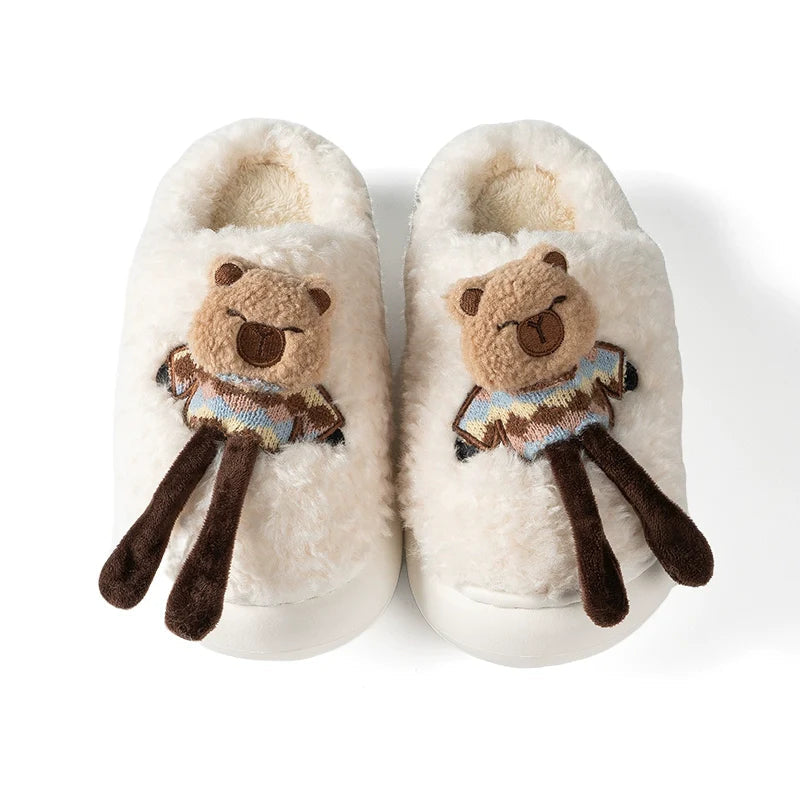 Fuzzy Capybara Doll Plush Slippers