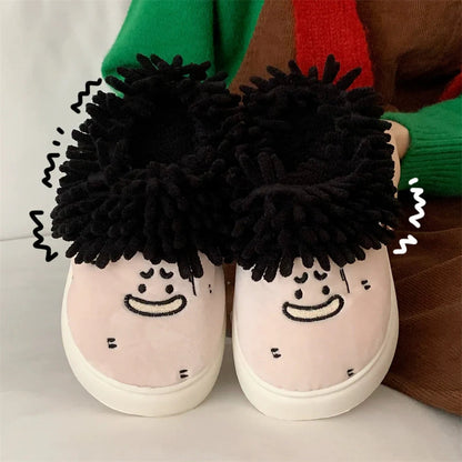 Quirky Mop Hair Doodle Slippers