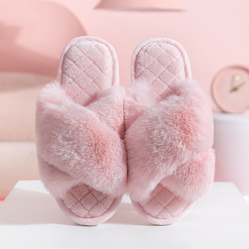 Fluffy Crisscross Quilted Slippers