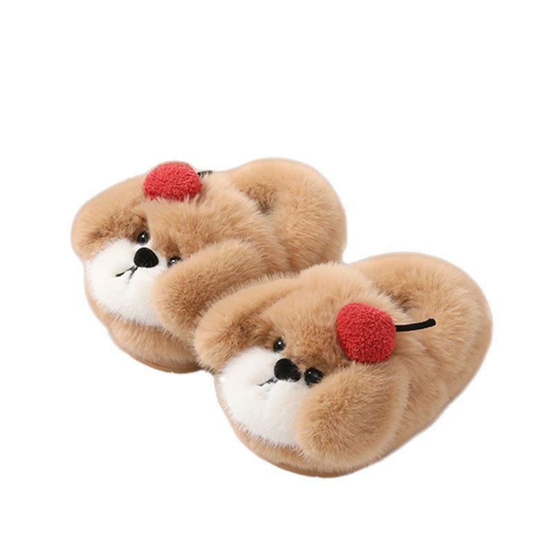 Cherry Puppy Plush House Slippers