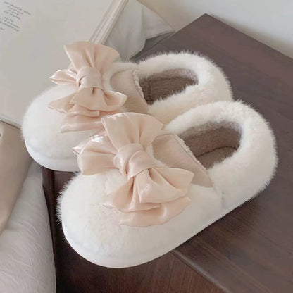 Oversized Bow Plush Home Slippers