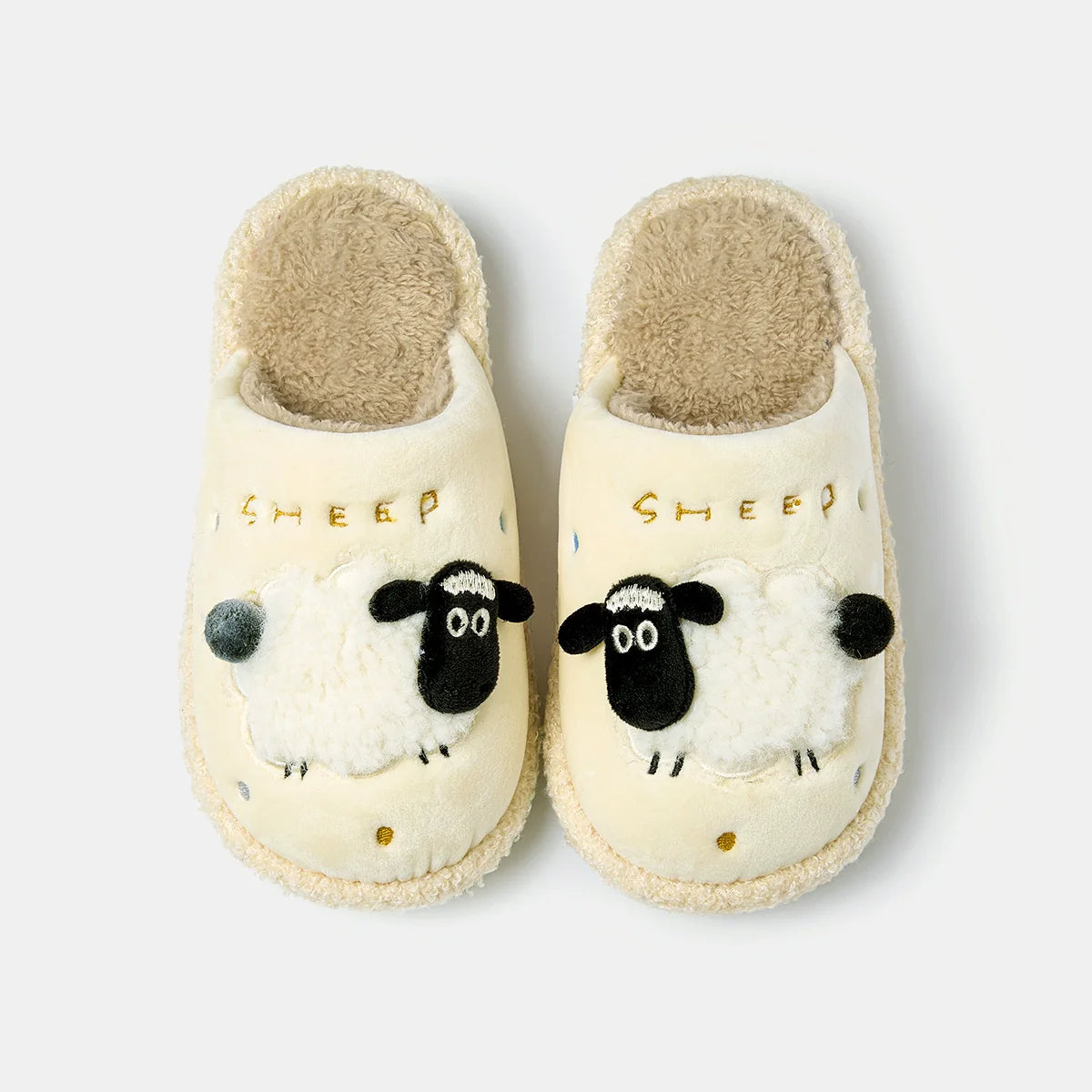 Fuzzy Sheep Applique Indoor Slippers