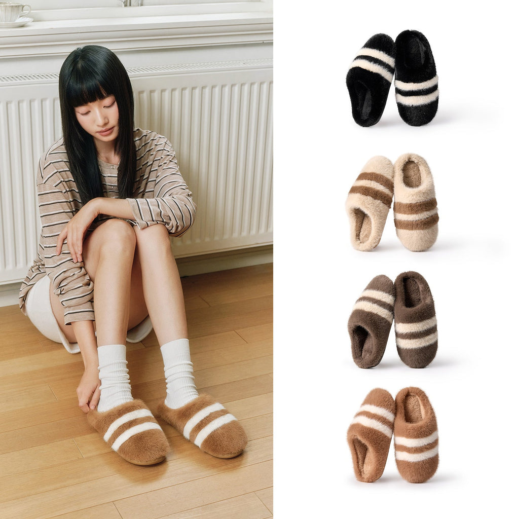 Striped Cloud Step Plush Slippers
