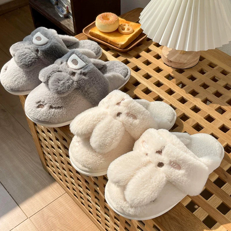 Fuzzy Bunny Ears House Slippers