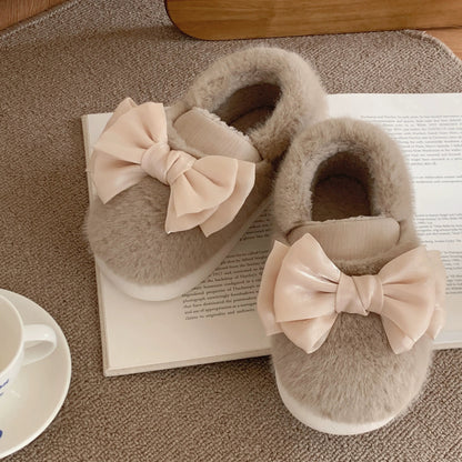 Oversized Bow Plush Home Slippers