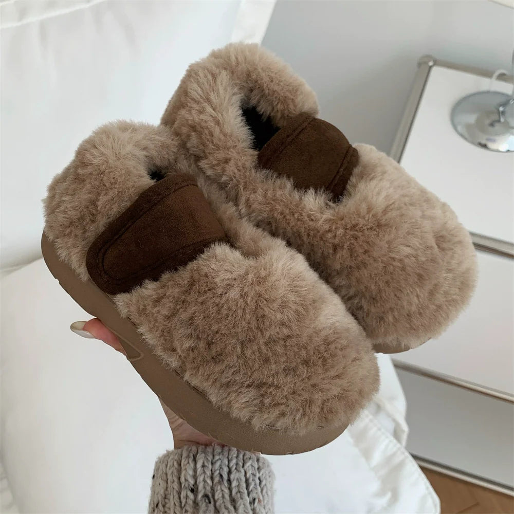 Fuzzy Two-Tone Strap Slippers