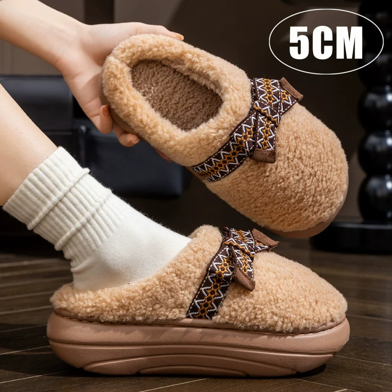Chunky Platform Bow Teddy Slippers