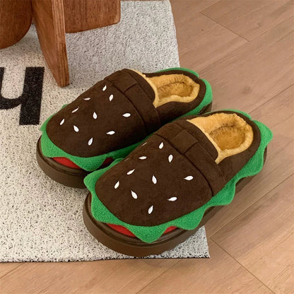 Fun Burger Bun Plush Slippers