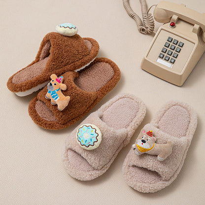 Puppy Donut Plush Home Slippers